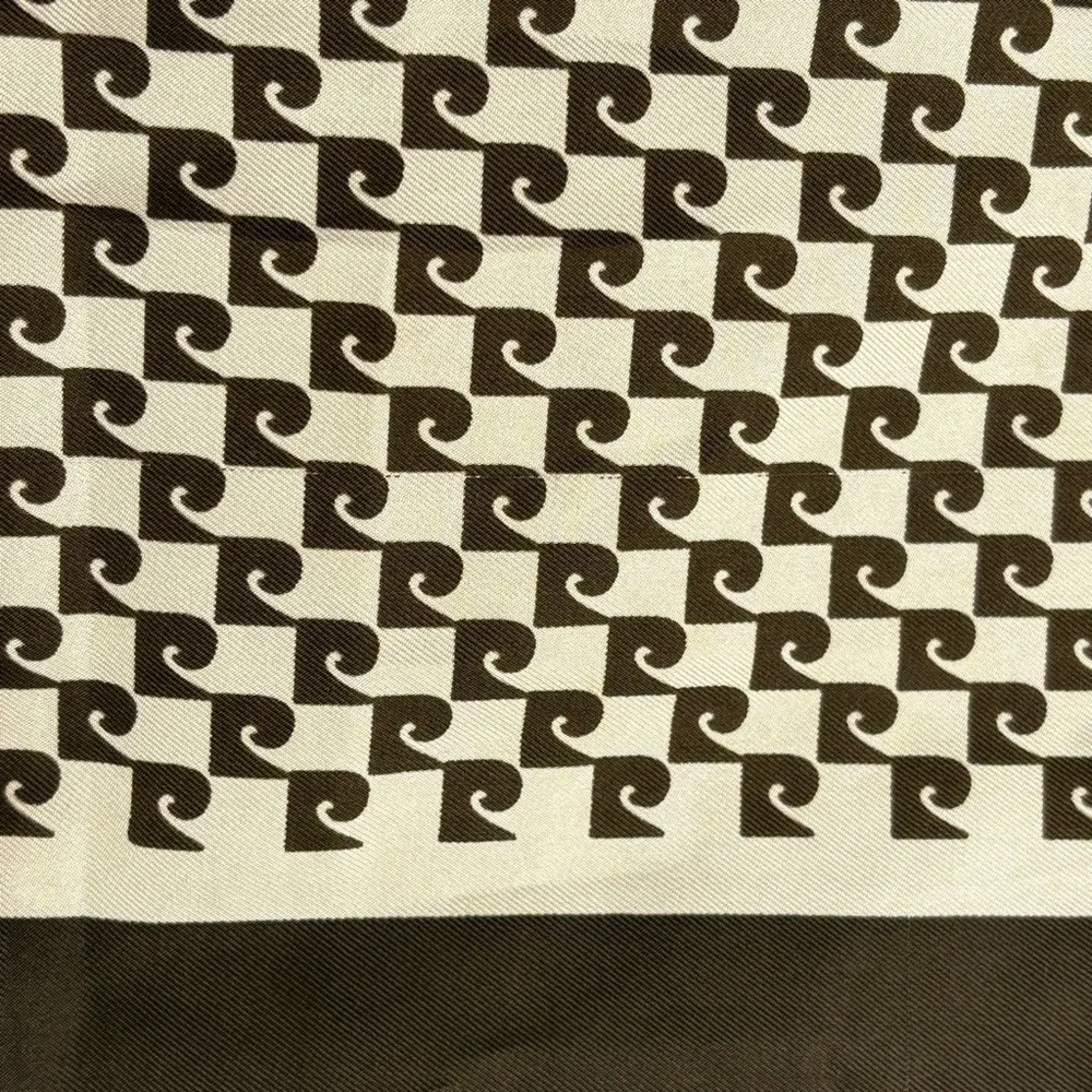 Pierre Cardin Paris Signature Brown & Cream Patterned Scarf Vintage 1980-1989